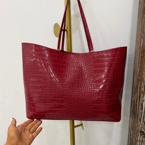 Zara Red Croc-Embossed Tote Bag